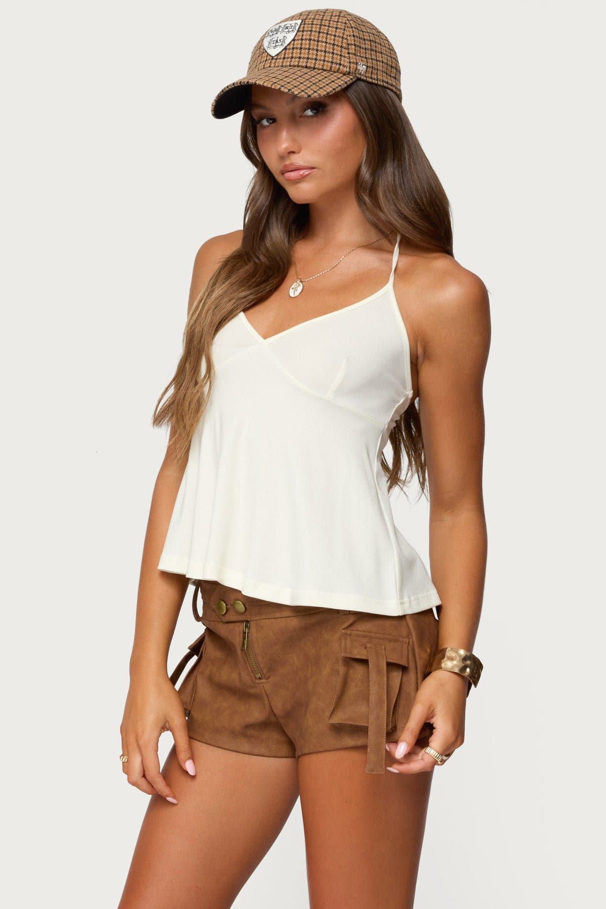 Leonora Halter Babydoll Top - Lyocell Spandex Neck Tie Closure