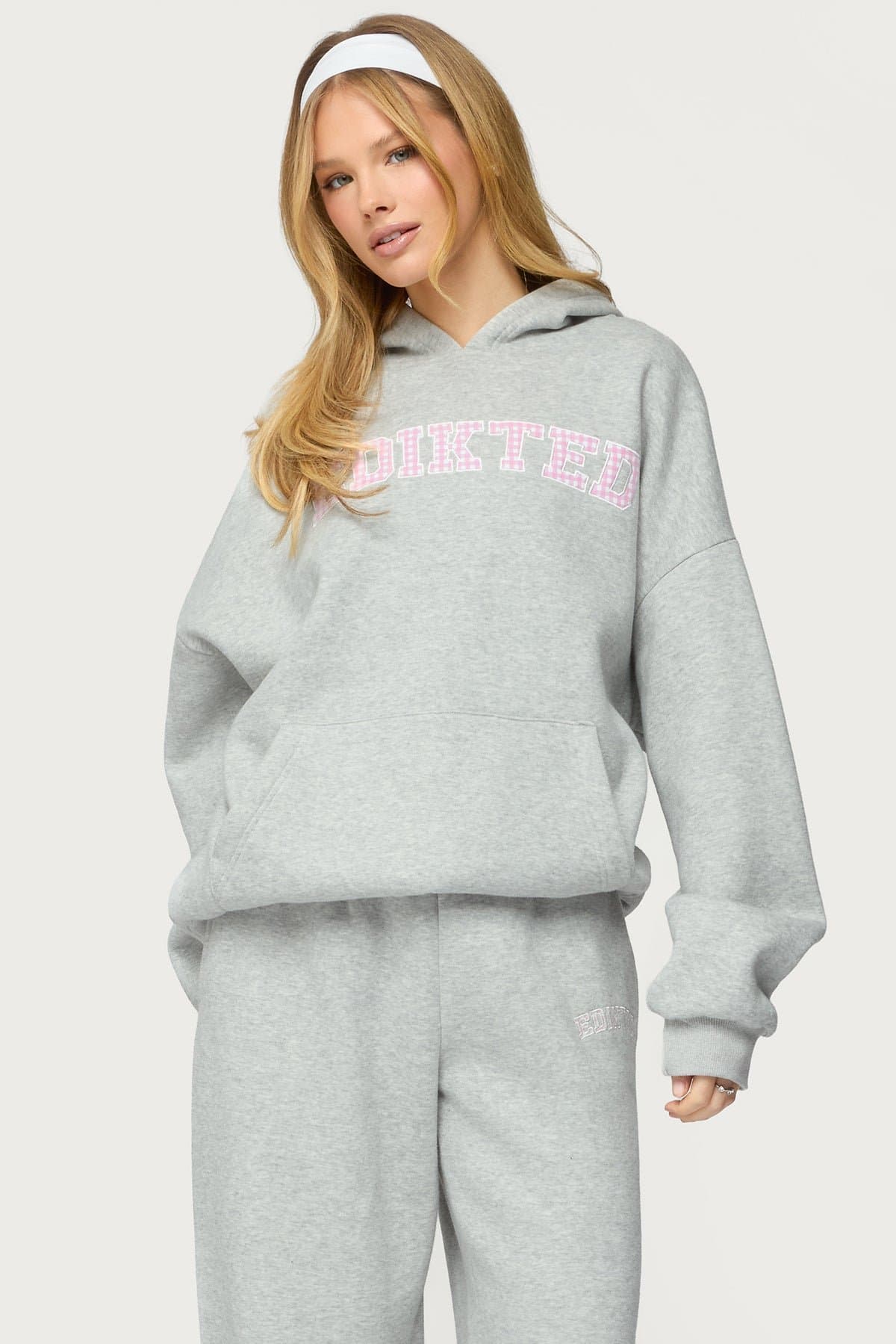 Edikted Lover Oversized Hoodie with Gingham Graphic Patch Polyester Cotton