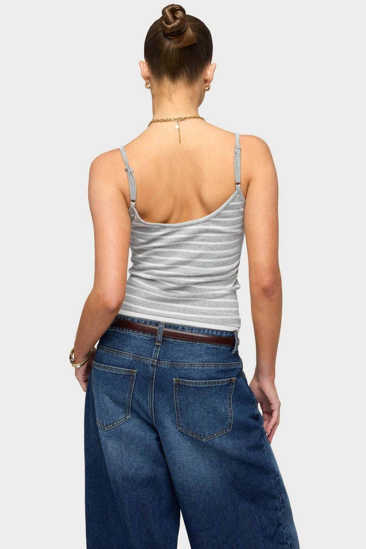 Layered Contrast Striped Tank Top with Adjustable Straps V-Neck Polyester Spandex