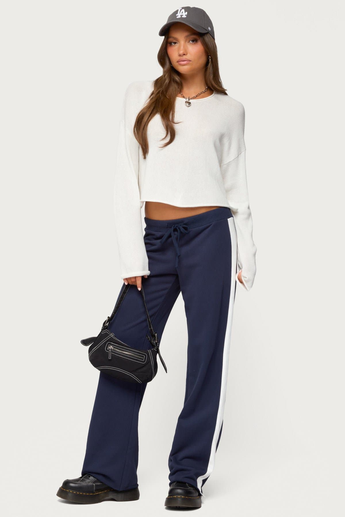 Baker Contrast Striped Sweatpants - Adjustable Tie Waist, Straight Leg, Polyester Cotton