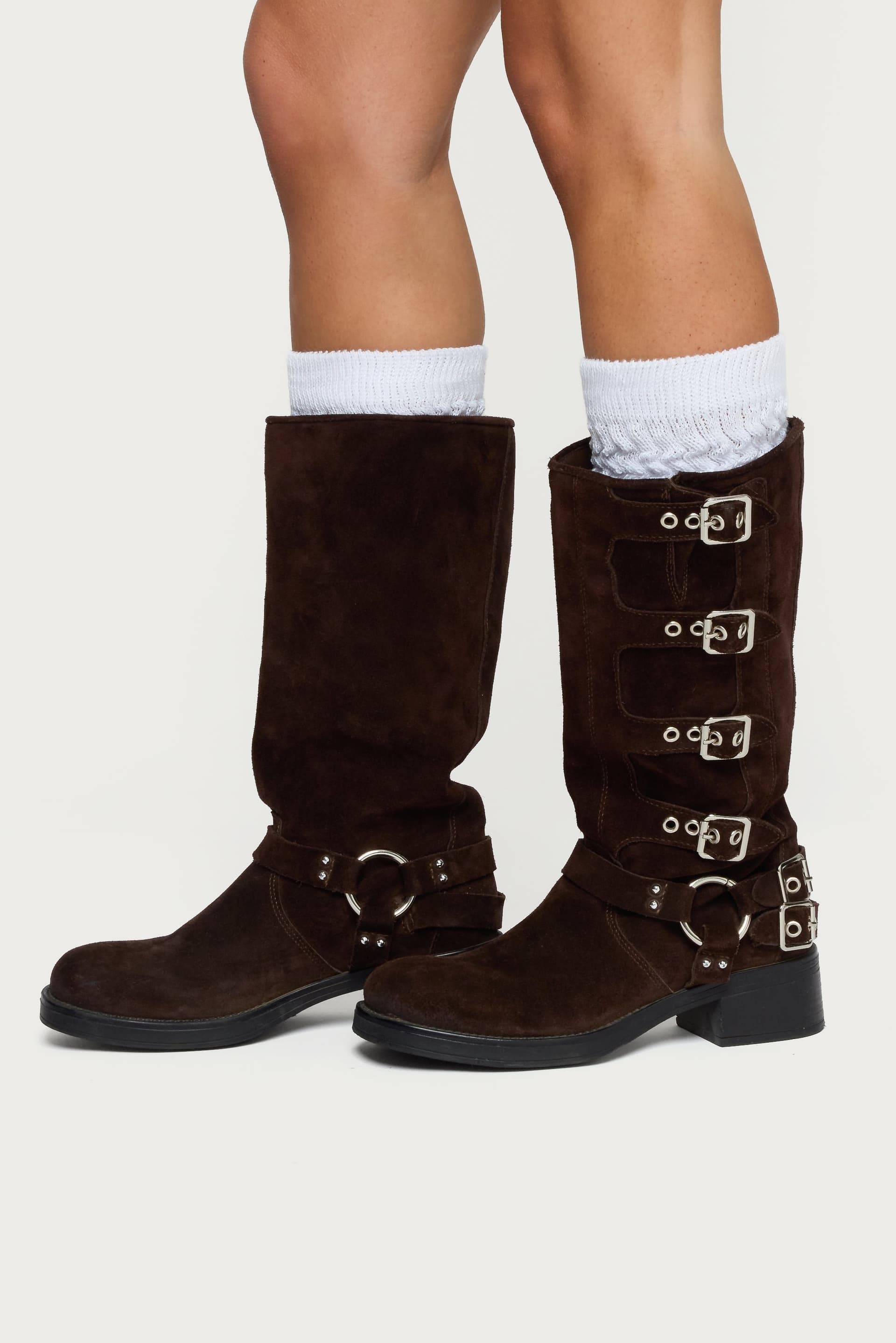 Knee High Scrunch Socks - Ribbed Knit Polyester Acrylic 29.5 Inch Length