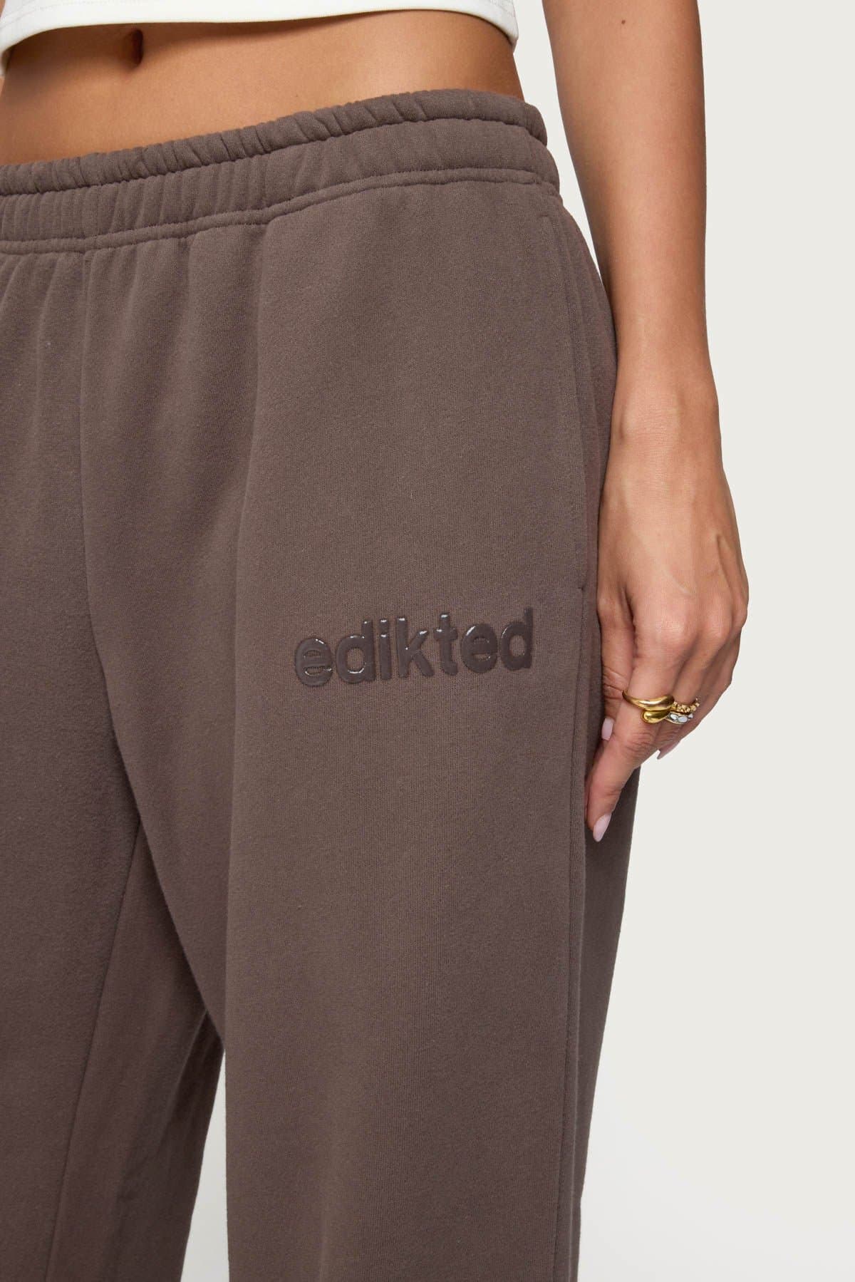 Be Edikted Sweatpants - Wide Leg Fit, Glossy Graphic Text, Polyester Cotton