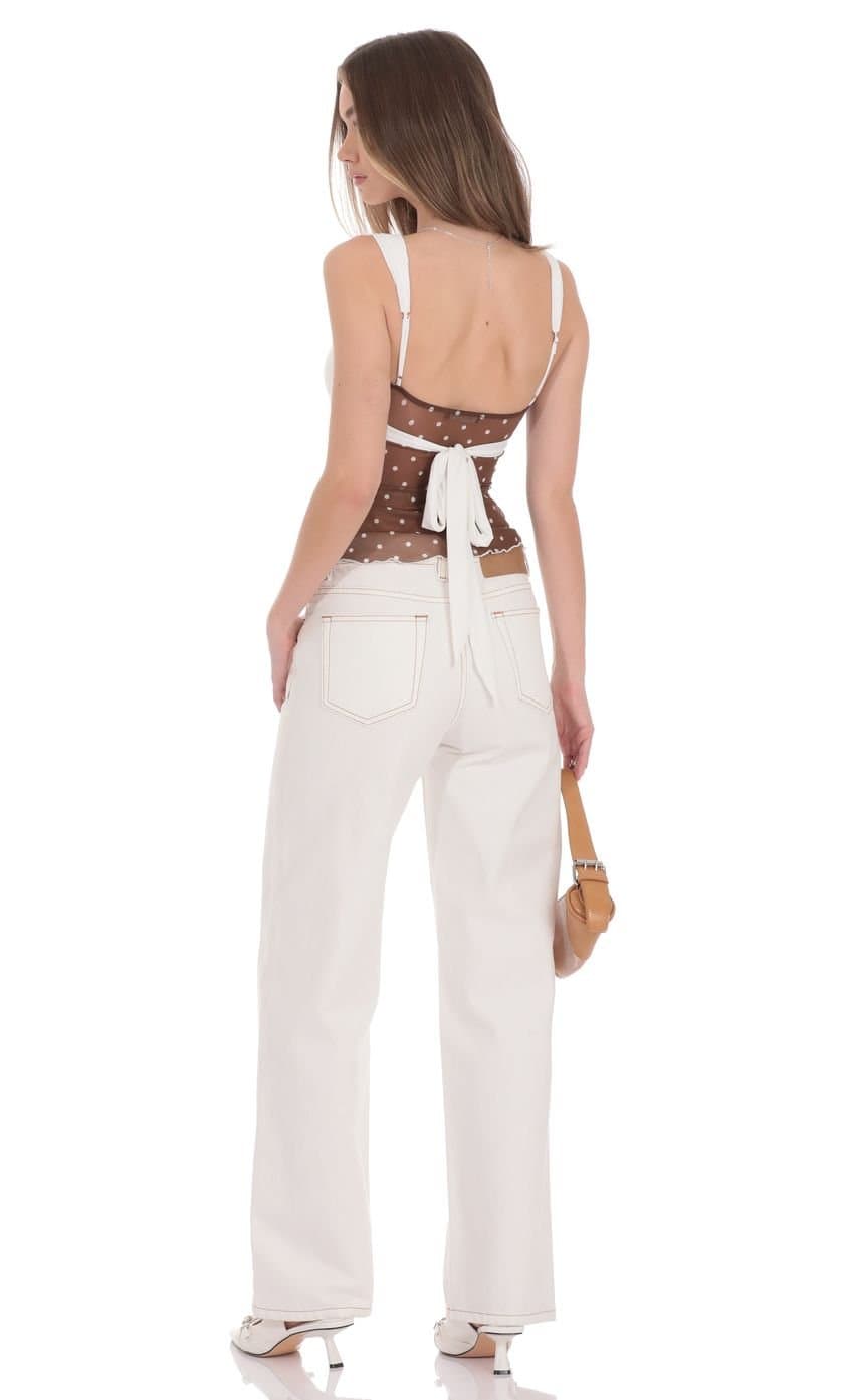 Two-Toned Mesh Polka Dot Top in Brown and White