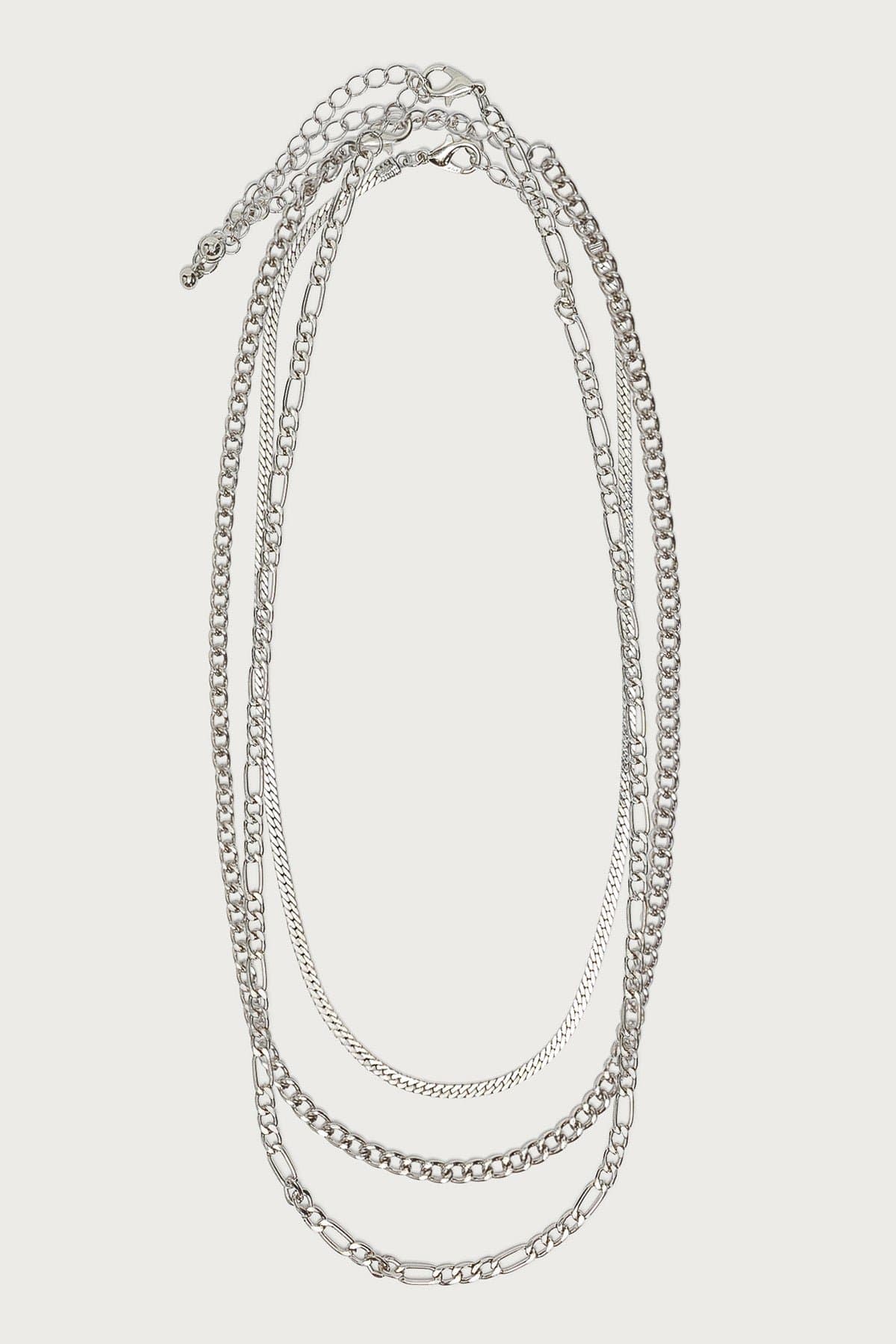 Chain Link Necklace Set - Pack of 3 Assorted Silver Tone Chains 12.6-18.1 Inches