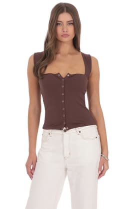 Ribbed Square Neck Top in Chocolate