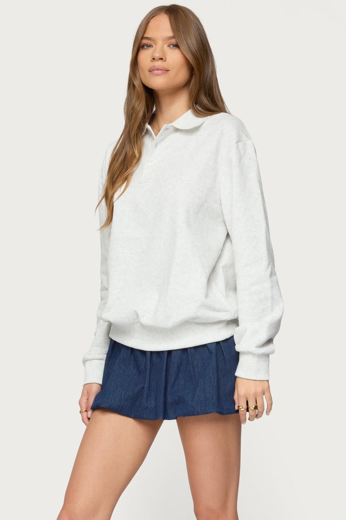 Scholar Oversized Polo Sweatshirt - Cotton Polyester Rugby Design