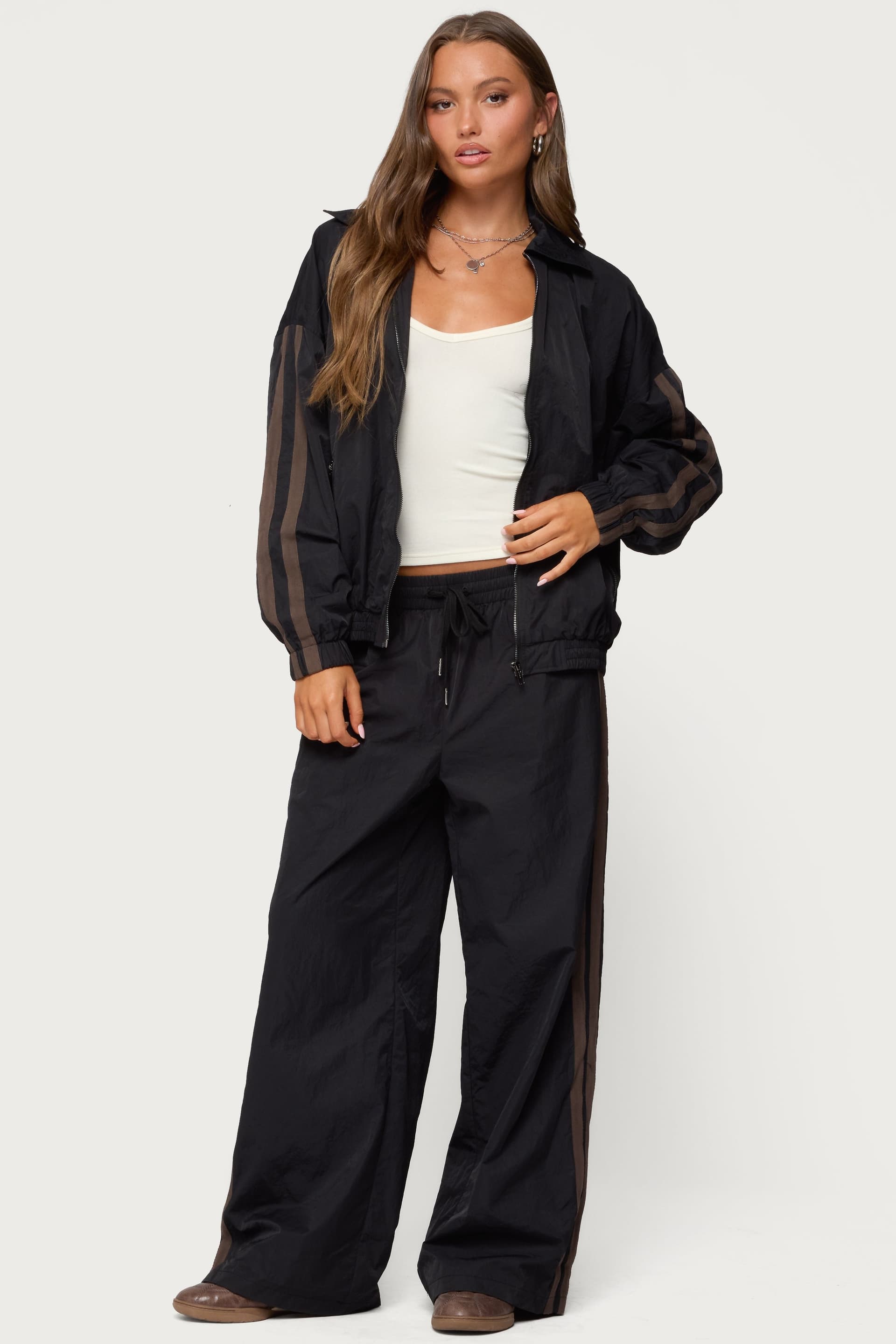 Kieran Stripey Nylon Track Jacket Oversized Fit Side Stripes Men's