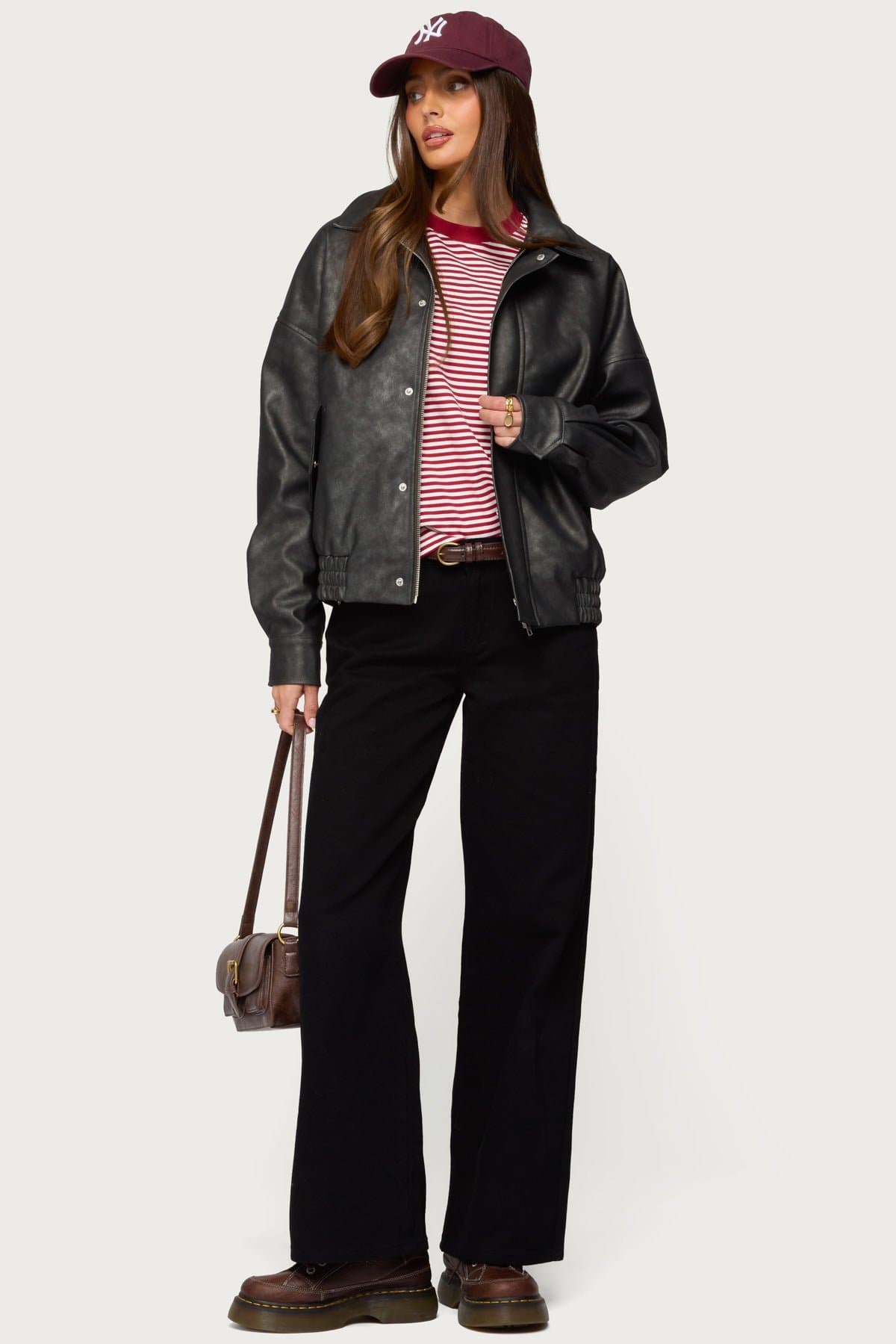 Mori Oversized Faux Leather Jacket - Polyurethane Polyester Women's Jacket Size S