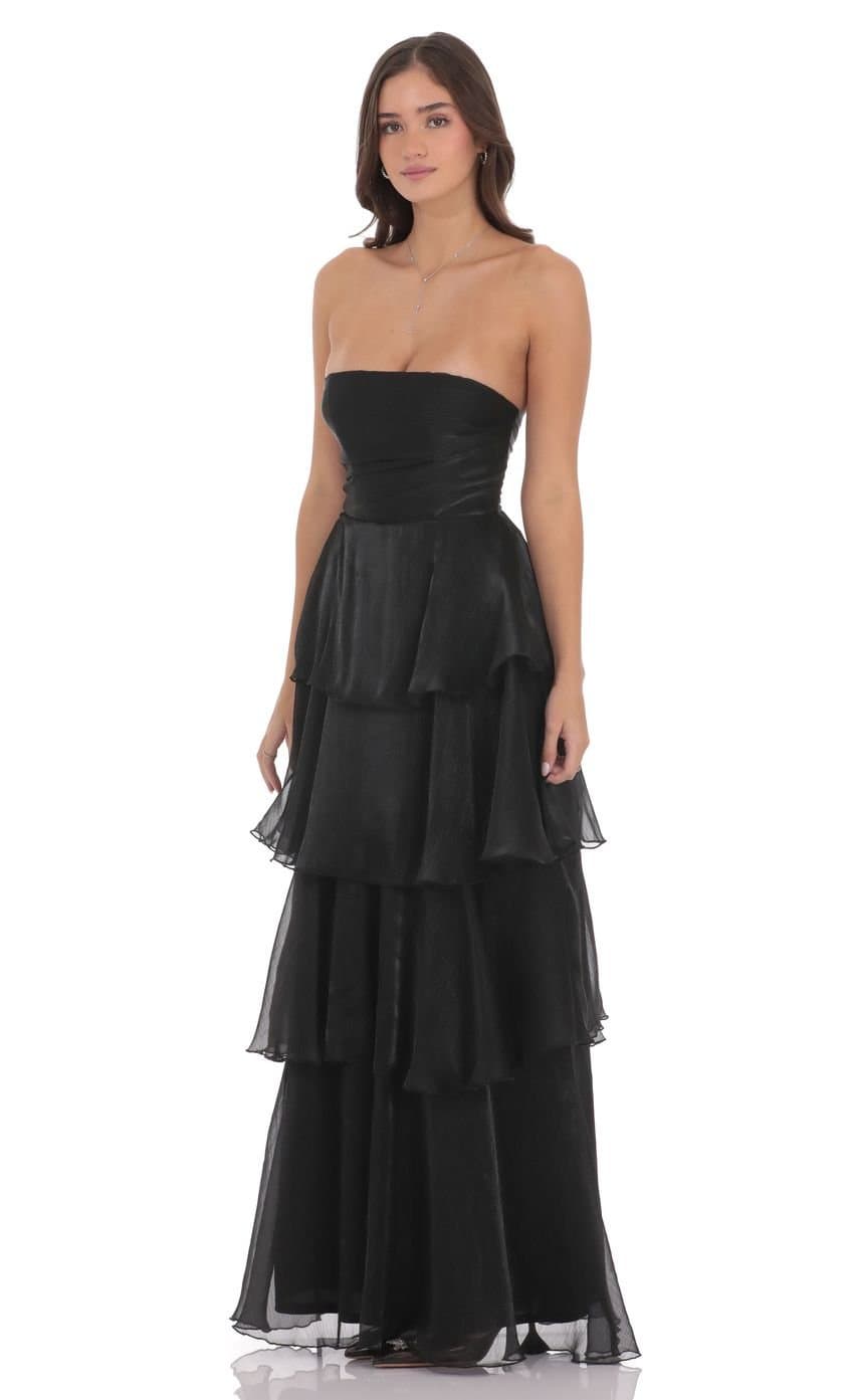Corset Ruffle Strapless Maxi Dress in Black