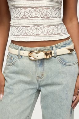 Venus Faux Leather Belt, Polyurethane, Gold Tone Metal, 45.3 Inch Length