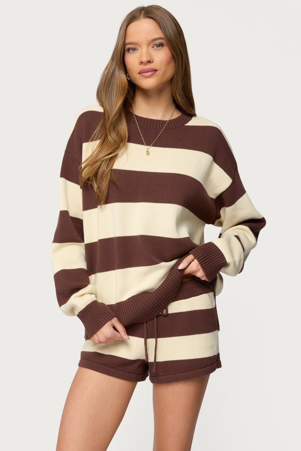 Riley Oversized Striped Sweater 100% Cotton Knit Matching Set