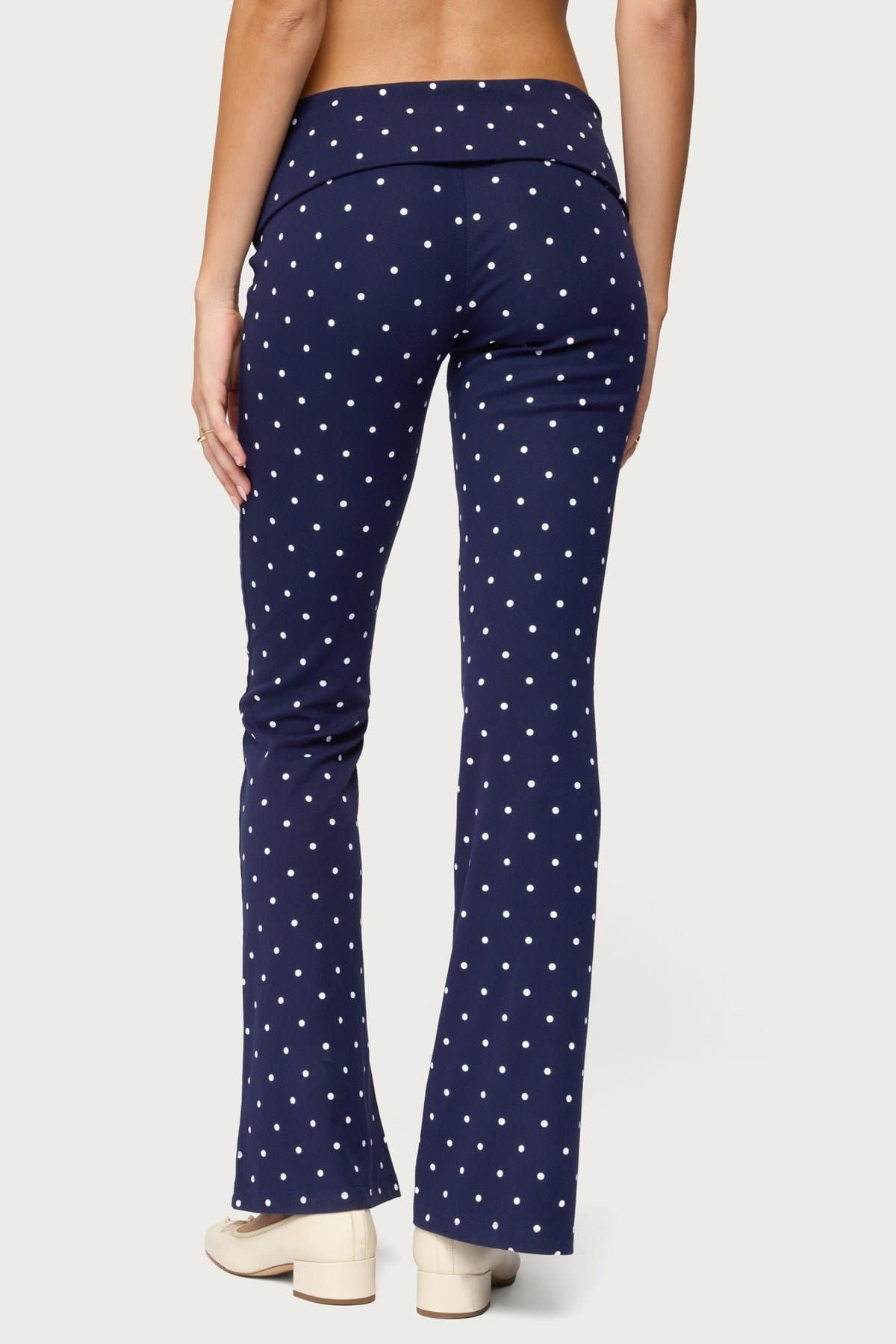Daliya Polka Dot Fold Over Flared Loungewear Pants - Cotton Spandex
