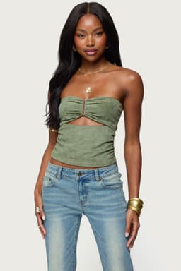 Kalina Cutout Faux Suede Strapless Sweetheart Neckline Top