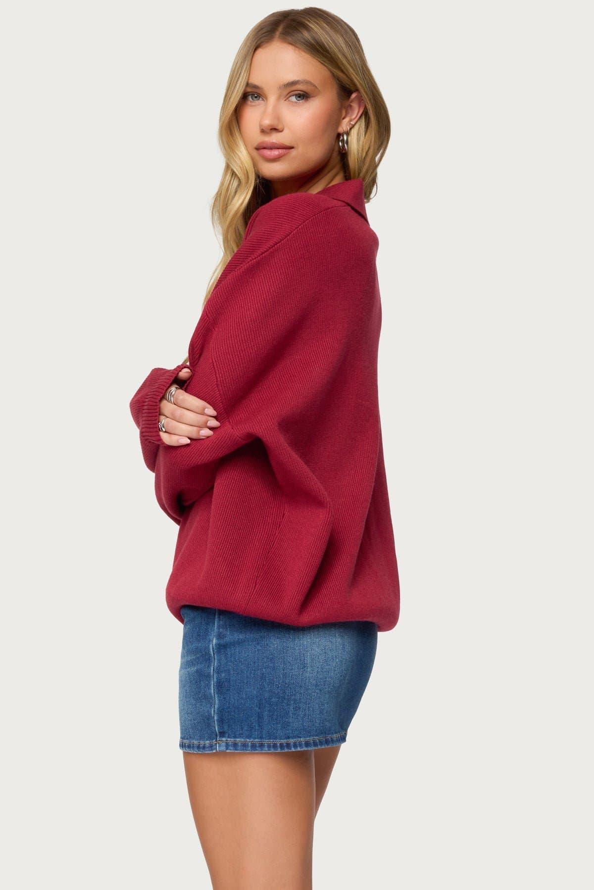 Lorie Oversized Knit Polo Sweater - Rayon Nylon Polyester Rugby Shirt