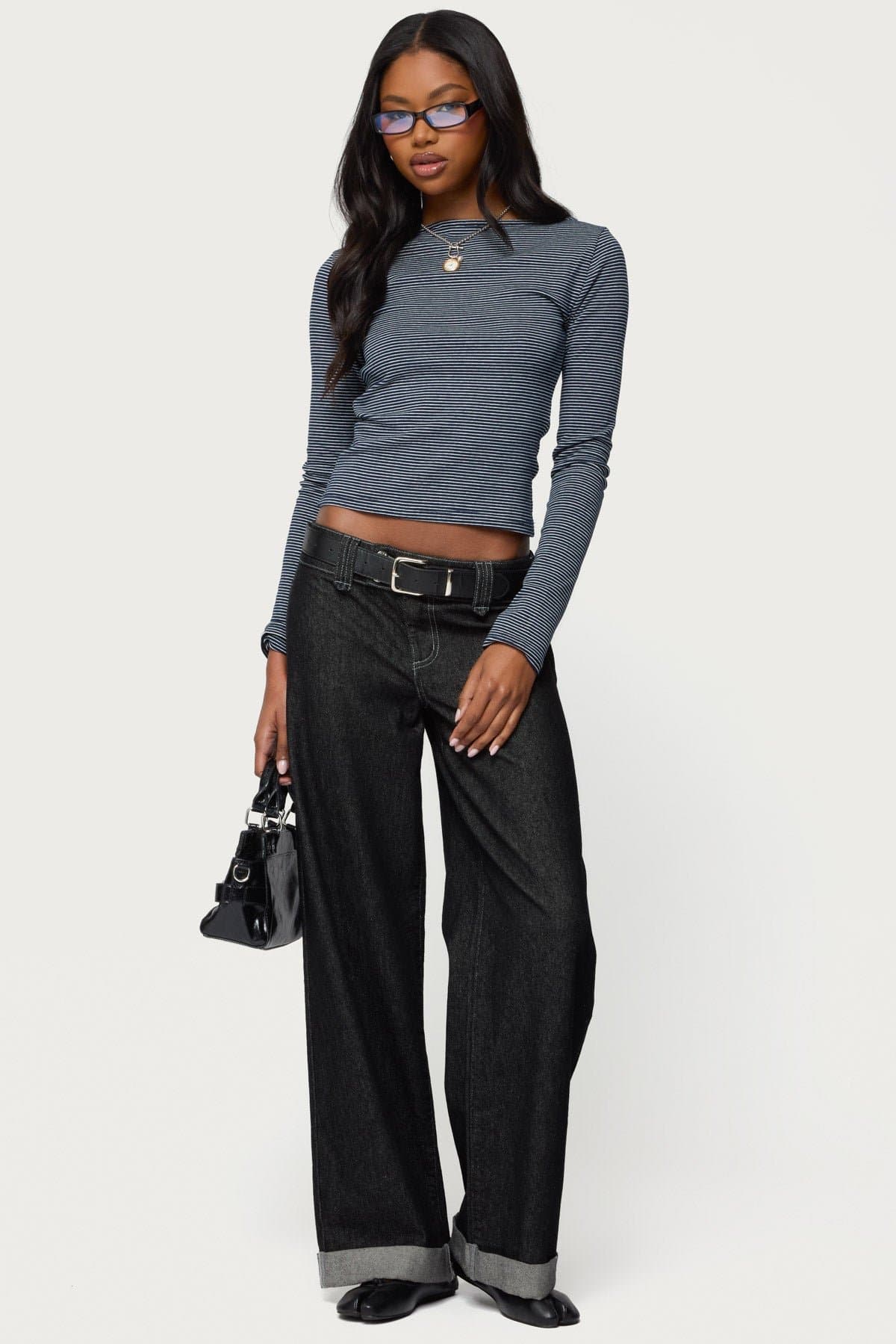 Loria Striped Boat Neck Long Sleeve Top - Cotton Spandex