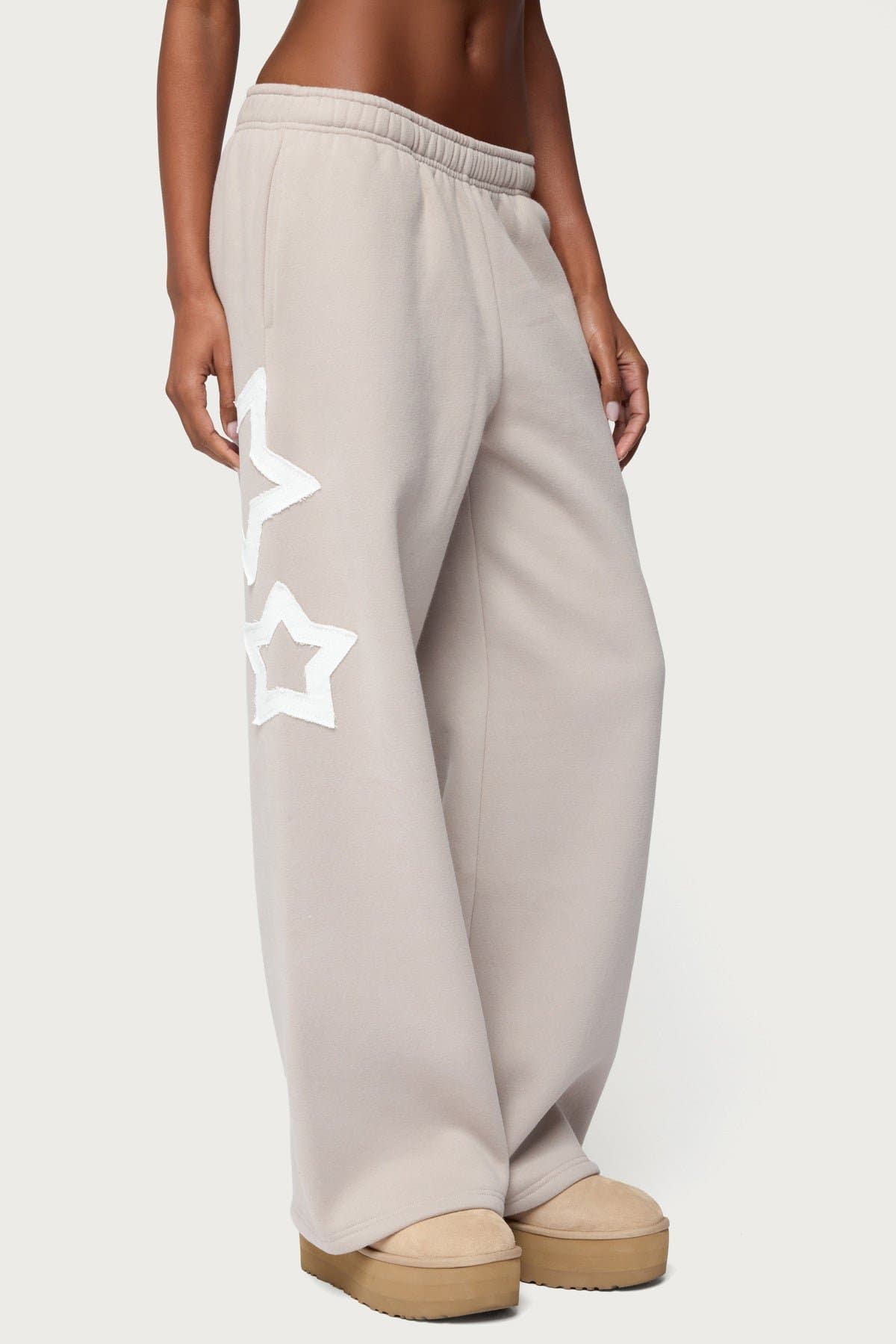 Starly Straight Leg Sweatpants - Polyester Cotton Blend with Star Patches