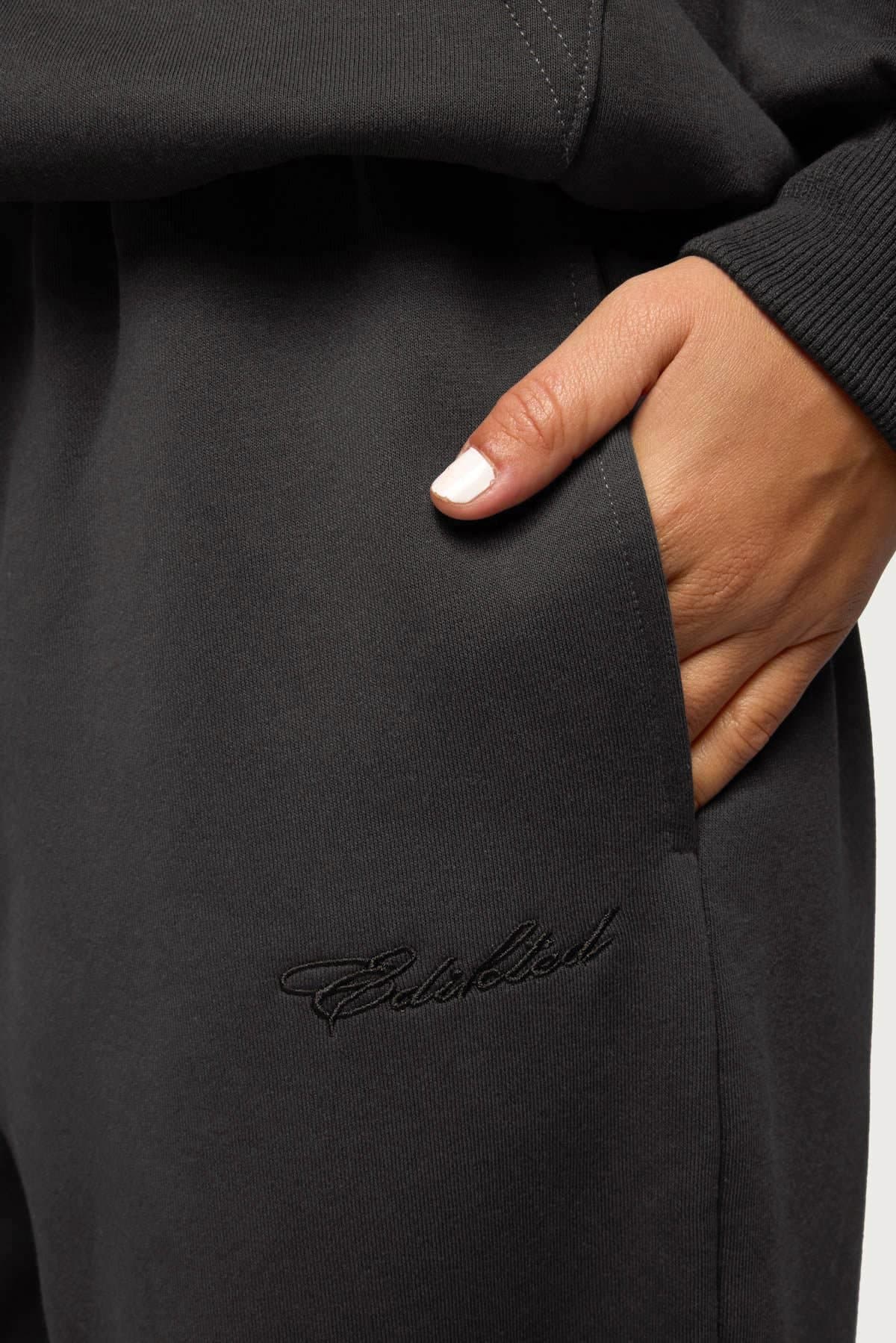 Basic Girl Wide Leg Edikted Sweatpants - Polyester Cotton Embroidered Text Matching Set