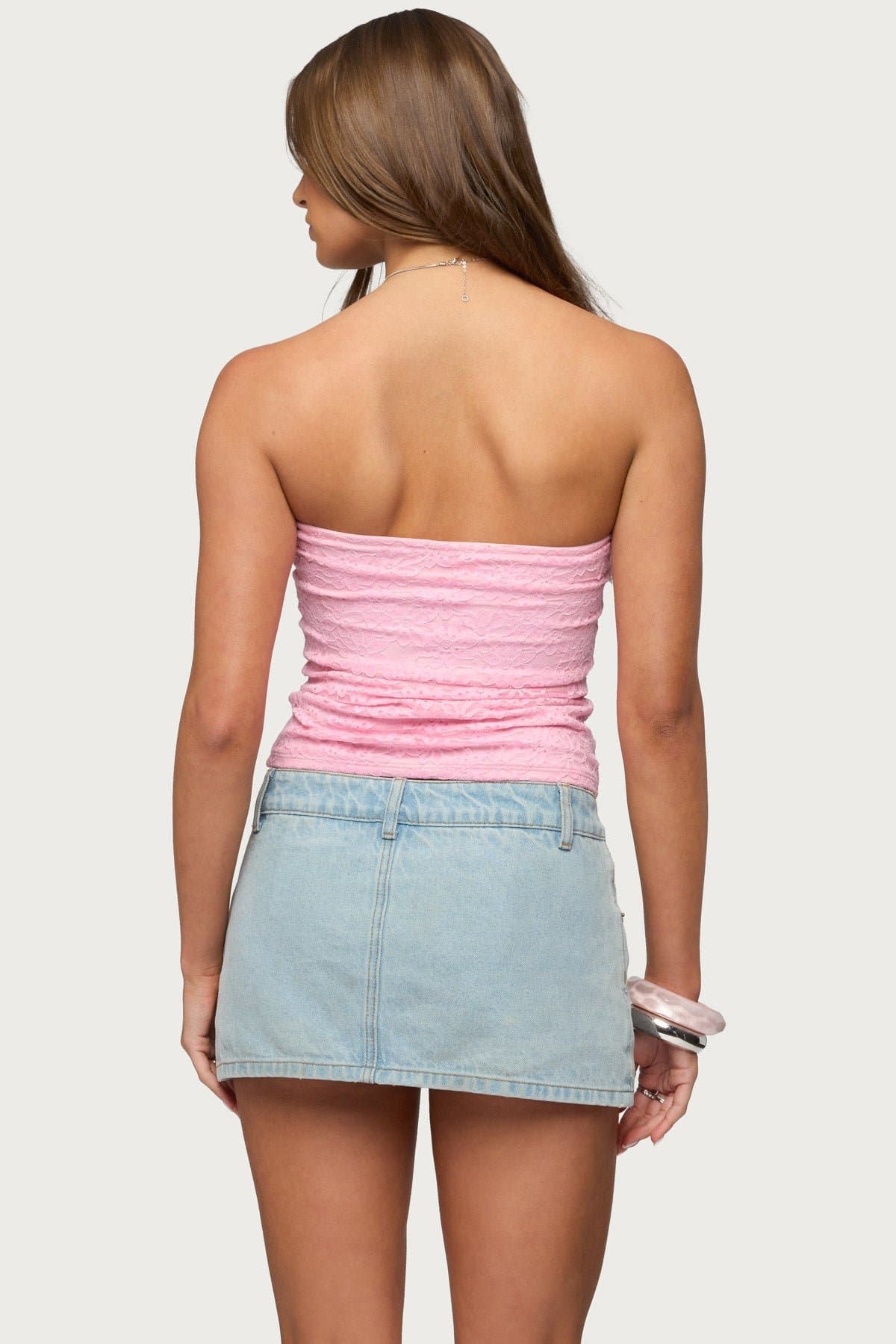 Eleanora Lace Tube Top Floral Nylon Spandex Strapless Crop Top