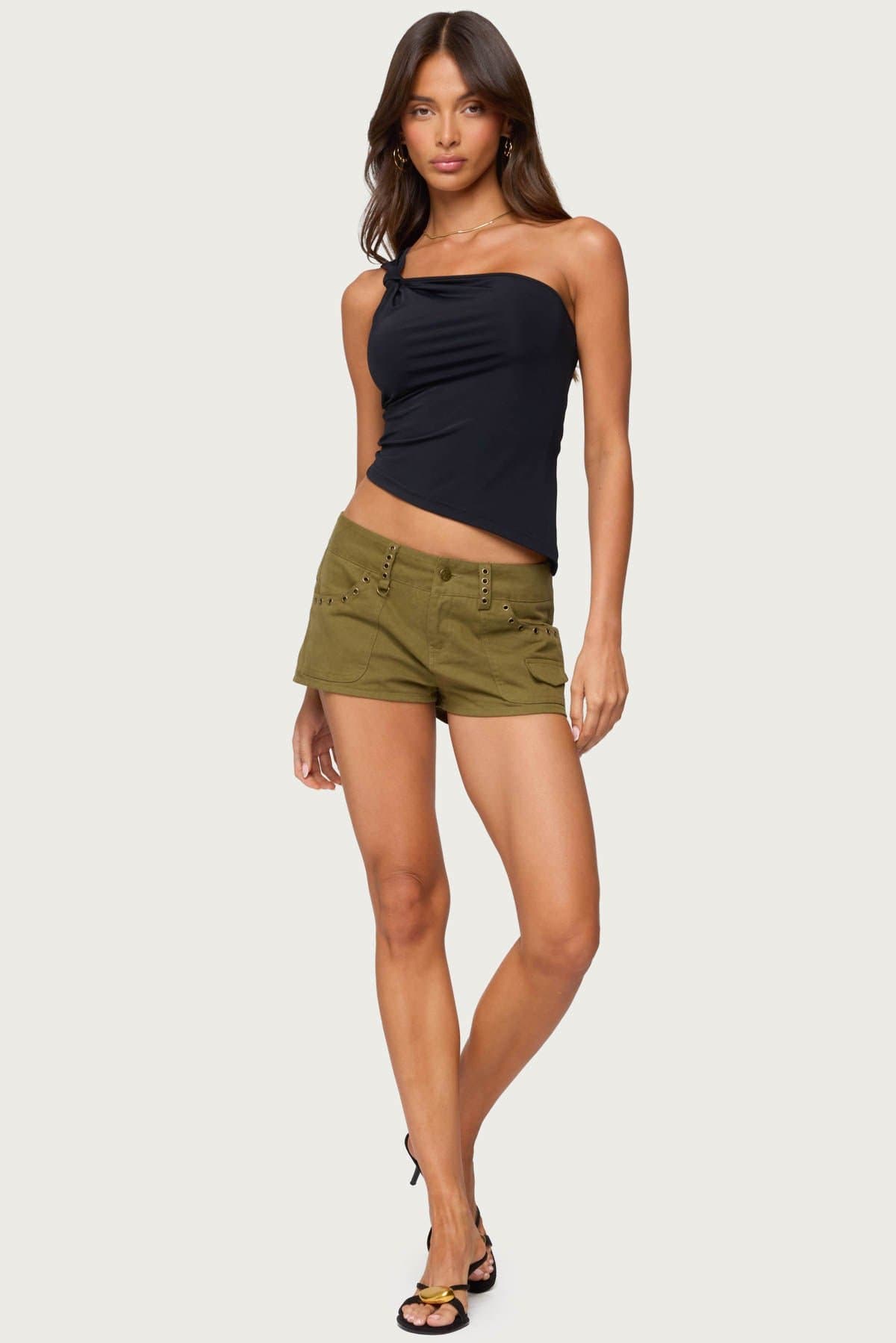 Knotted One Shoulder Asymmetric Top in Polyamide Spandex
