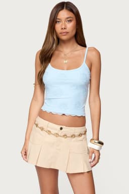 Clarence Beaded Tank Top with Adjustable Straps, Floral Beading, Scalloped Hem, Polyester Spandex