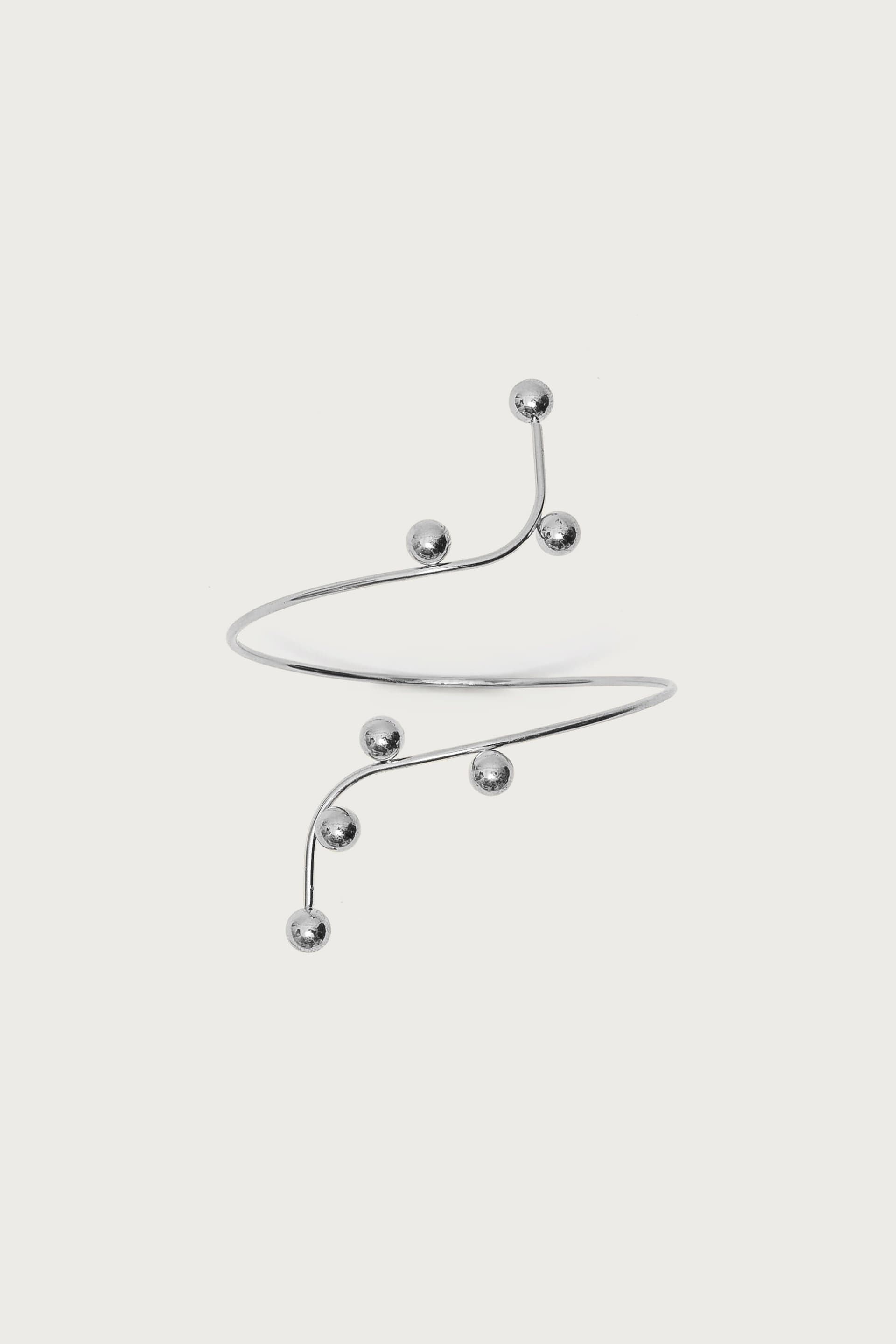 Drop Bead Wrapped Arm Cuff in Silver Tone Metal - 3.9 Inch Length