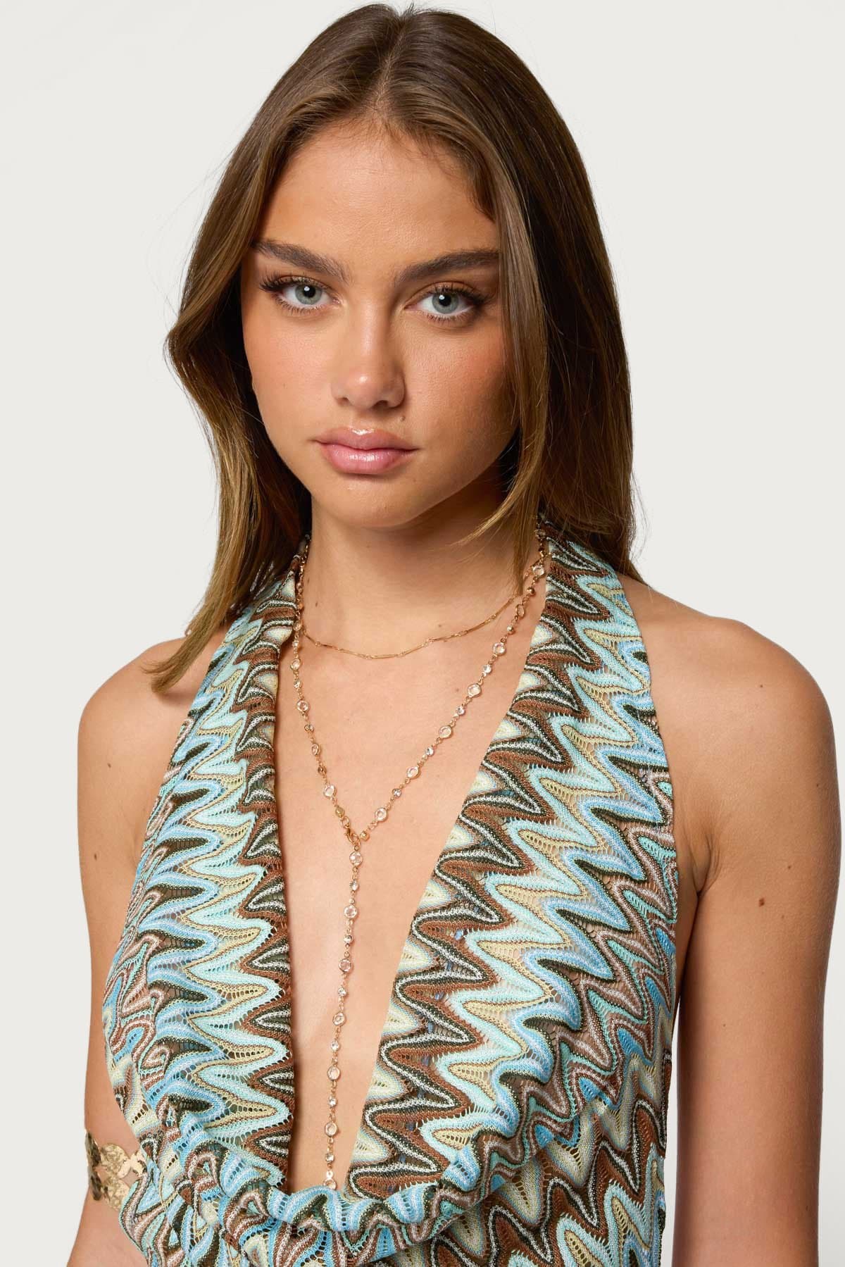 Faux Crystal Cascading Necklace Set Gold Tone Adjustable 16.5-31.4 Inch