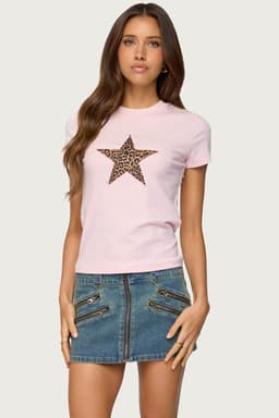 Narla Leopard Star Graphic T-Shirt - Cotton Spandex Unisex Top