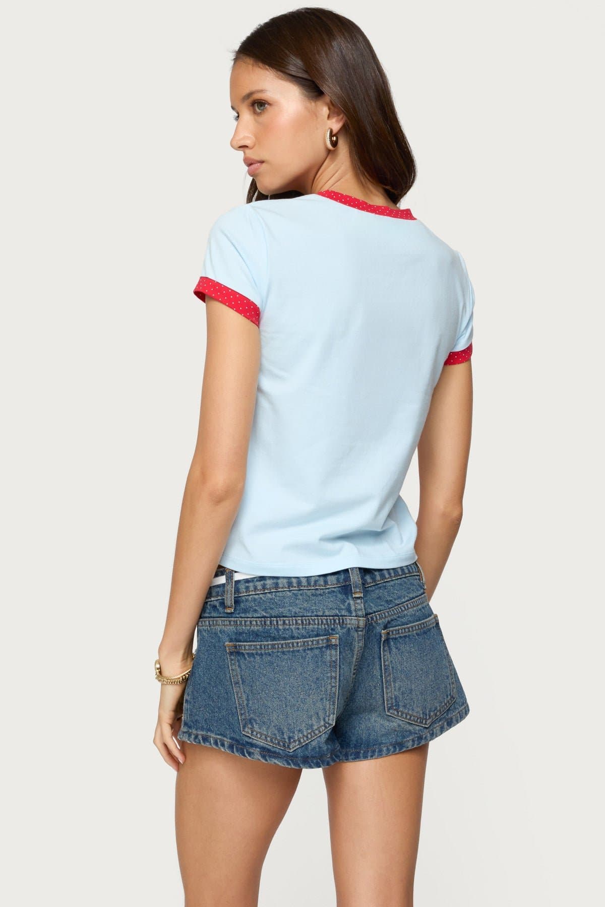 Eighty Polka Dot Contrast T-Shirt - Cotton Spandex Graphic Print