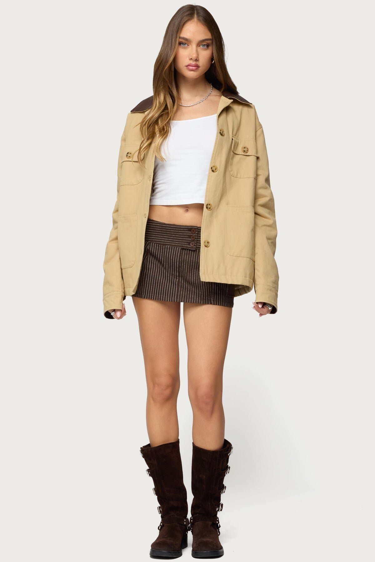 Harper Barn Coat - 100% Cotton with Faux Leather Collar & Cuffs