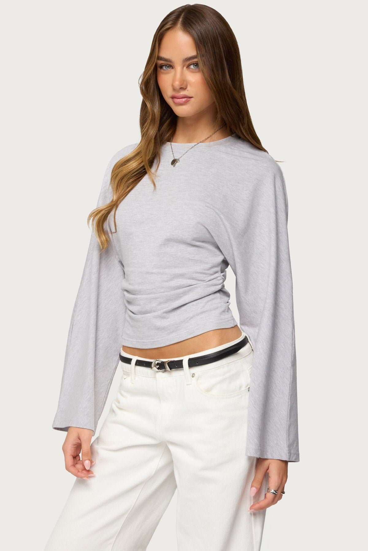 Charlisa Cinched Waist Long Sleeve Top - Cotton Spandex Ruched Detailing