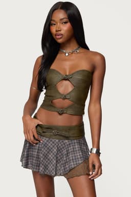 Varley Buckle Cutout Faux Leather Strapless Top