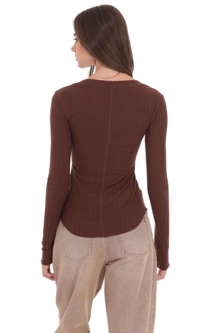Textured Ribbed Button Top in Brown