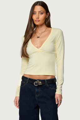 Doron V-Neck Long Sleeve Top - Rayon Cotton Acrylic Spandex Blend