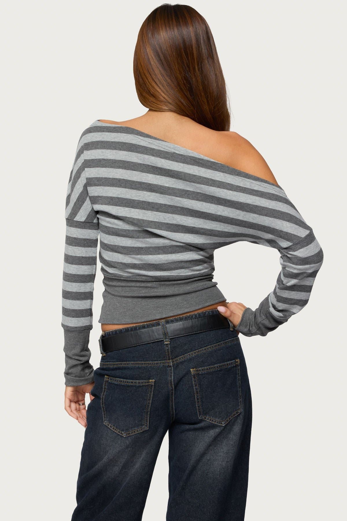 Marniee Striped Off Shoulder Long Sleeve Top with Cinched Waist