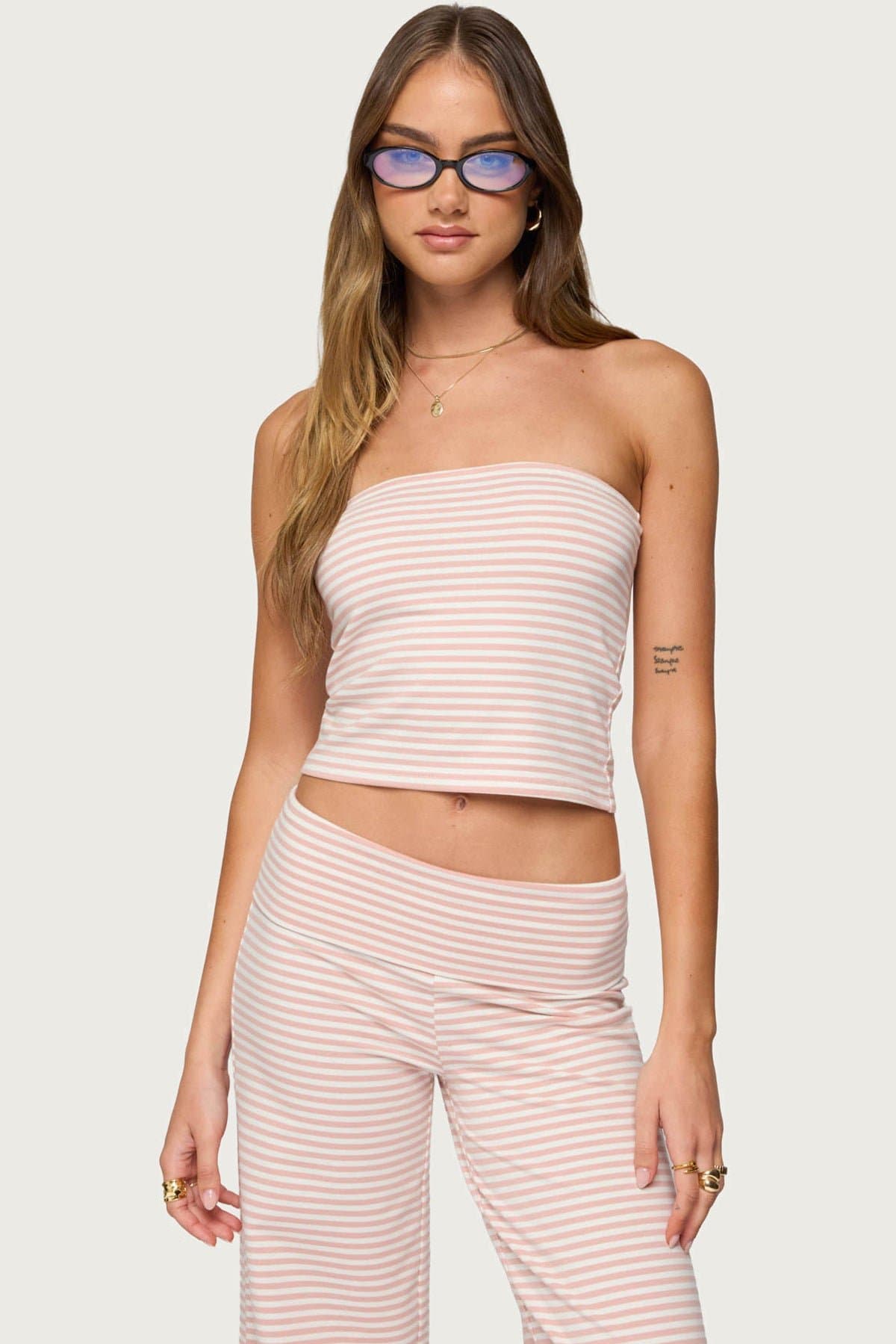 Lilah Striped Tube Top - Cotton Polyester Spandex Women's Strapless Crop Top
