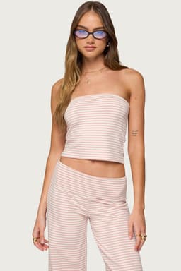 Lilah Striped Tube Top - Cotton Polyester Spandex Women's Strapless Crop Top