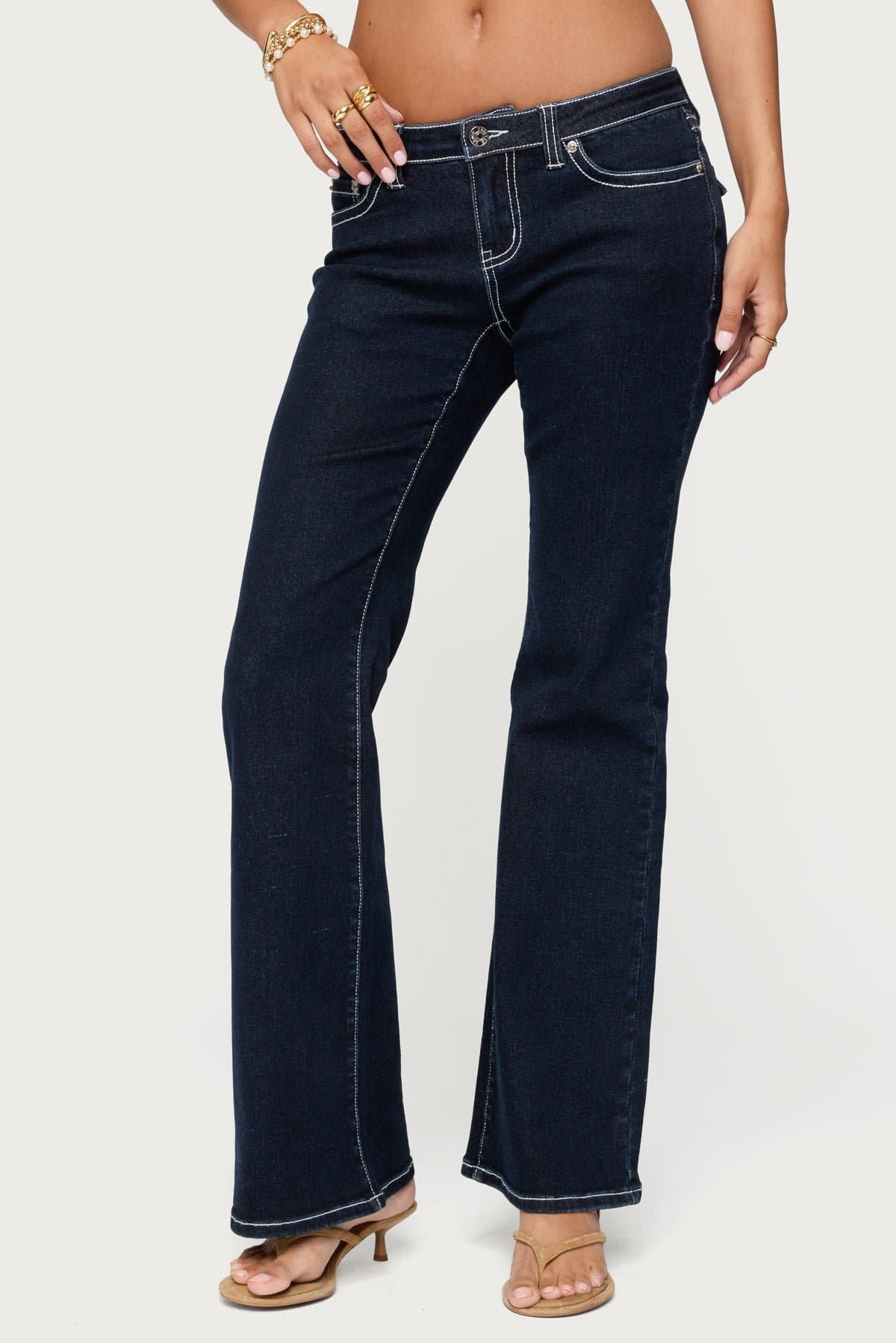 Louis Contrast Low Rise Bootcut Jeans - Stretch Denim Cotton Polyester Spandex