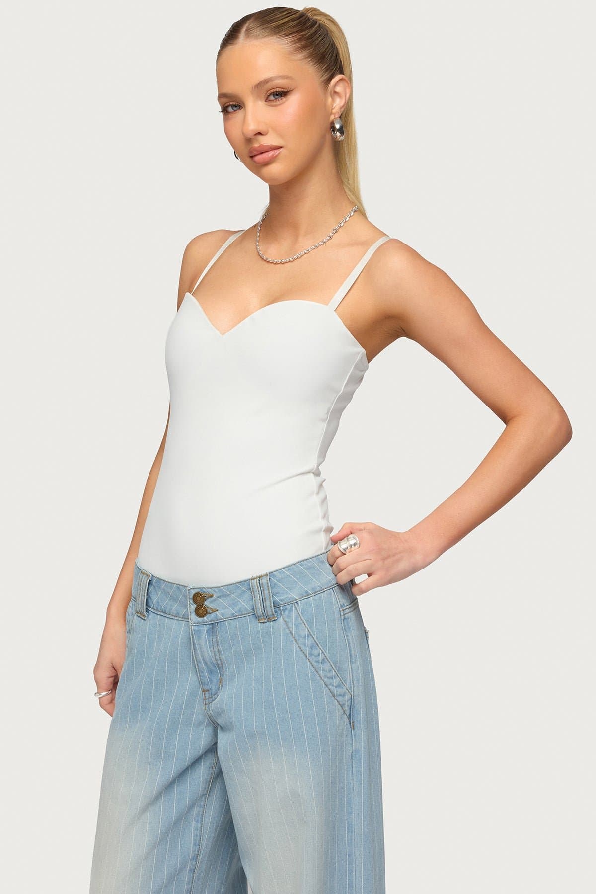 Kailey Sweetheart Cupped Bodysuit with Adjustable Straps Polyester Spandex