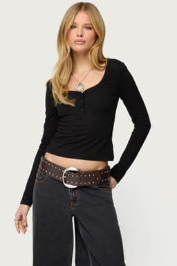 Leah Henley Top - Long Sleeve Cotton Polyester Spandex Button Front Women's Shirt