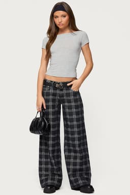 Kailani Plaid Low Rise Baggy Jeans - 100% Cotton Rigid Denim, Size S Inseam 31.5"