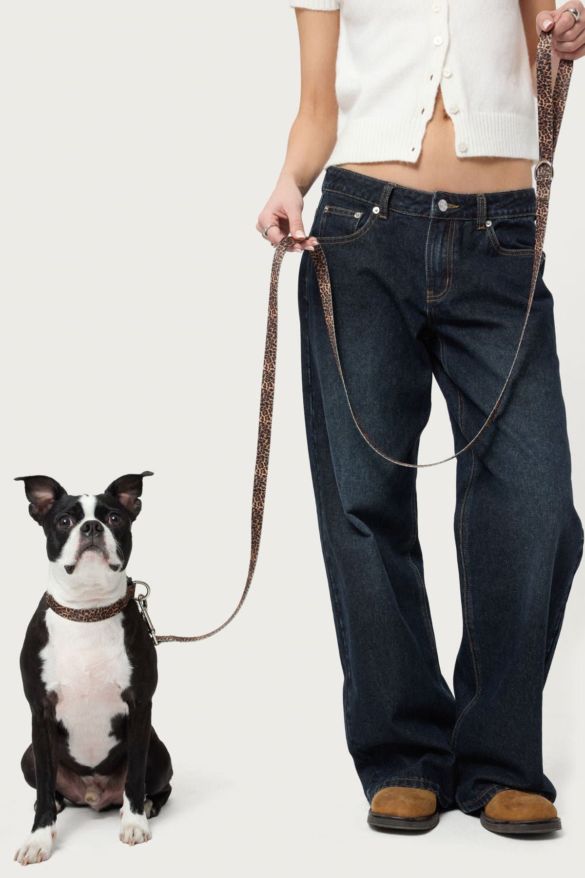 Leopard Print Pet Leash - Polyester 70.8" Length 0.8" Width Plastic Metal