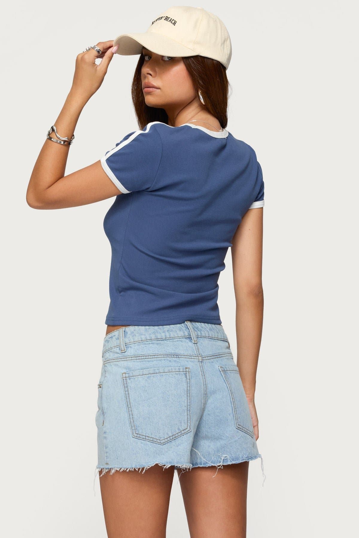 Los Angeles Contrast V-Neck T-Shirt - Cotton Spandex Graphic Tee