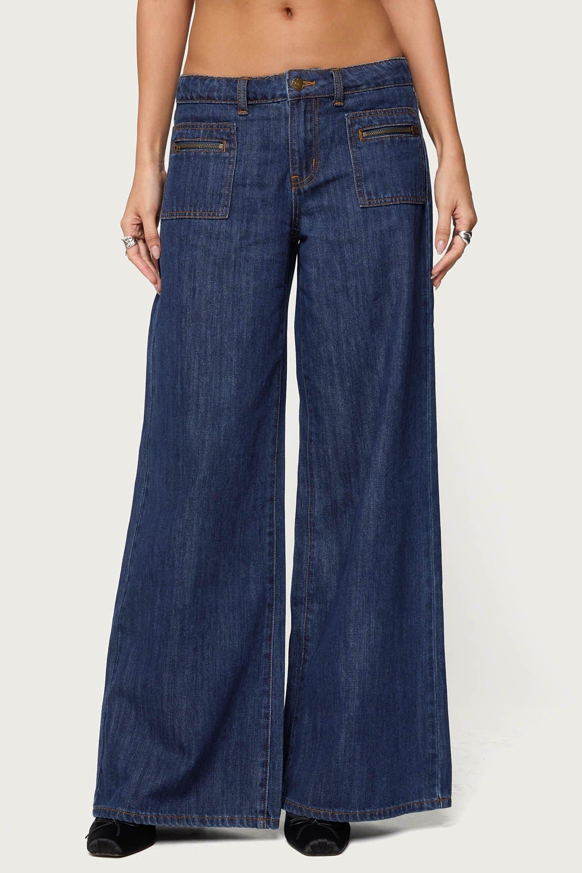 Jimena Low Rise Wide Leg Jeans in Rigid Cotton Denim