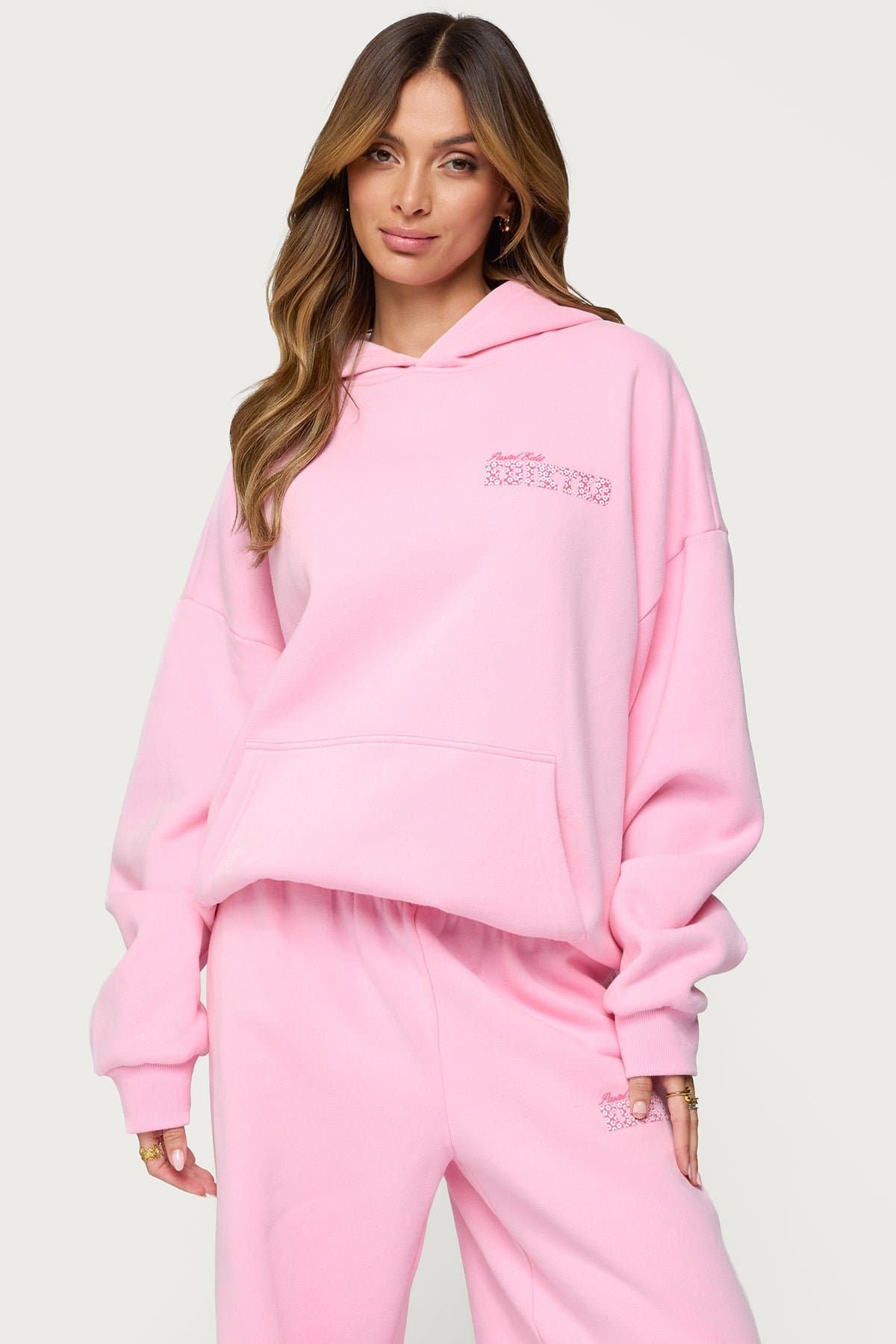 Pastel Edit Edikted Oversized Hoodie - Polyester Cotton Graphic Print Flower Detail