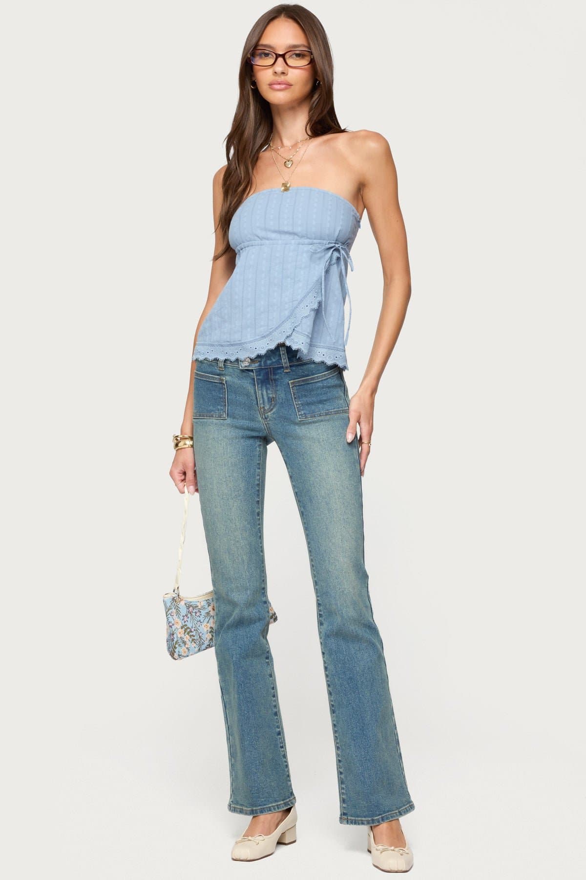 Narnie Striped Strapless Wrap Top - 100% Cotton with Side Zip and Smocked Back