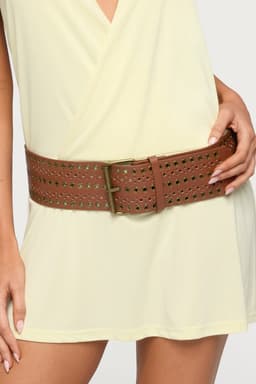 Western Grommet Faux Leather Belt - Polyurethane 42.1 Inch Length