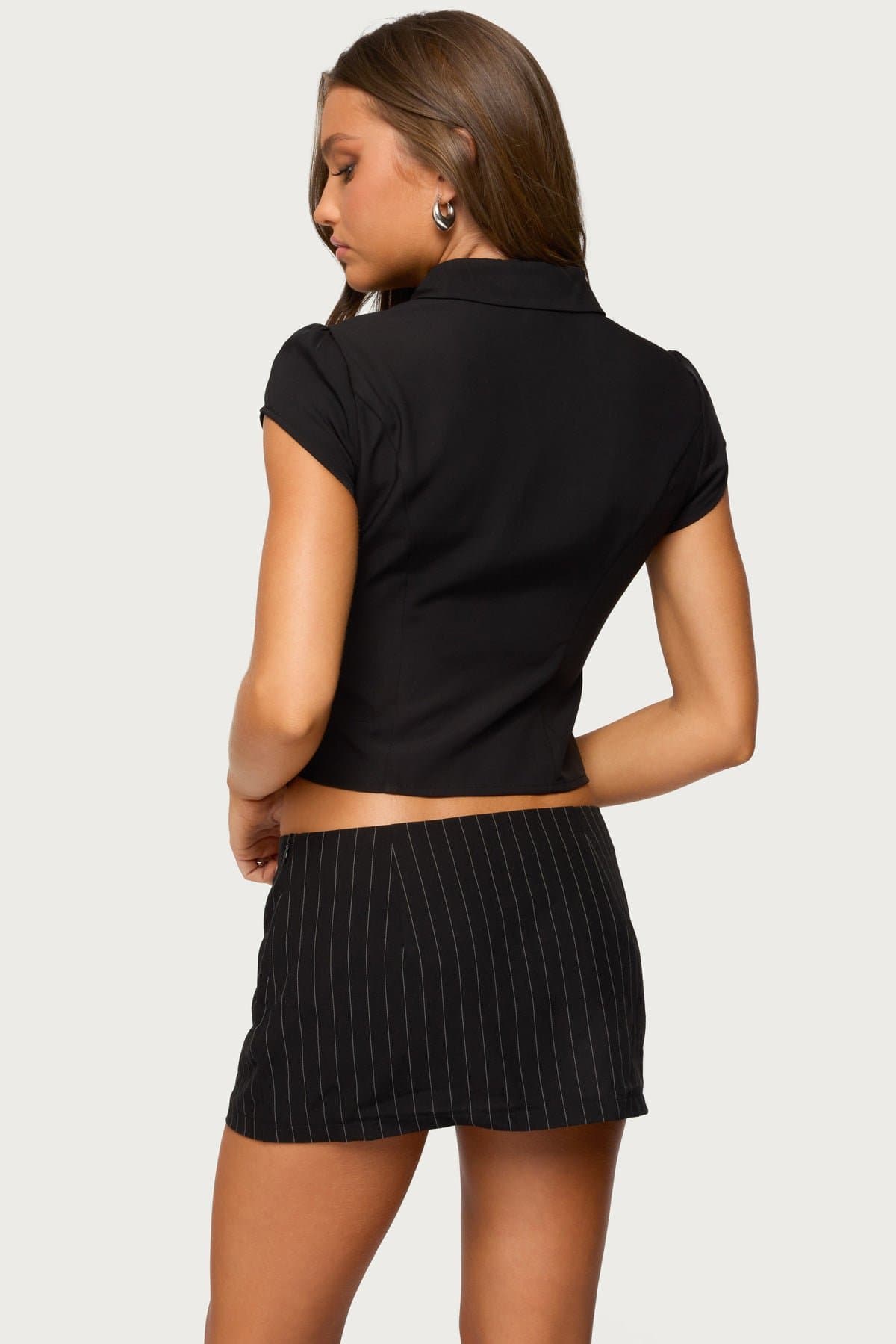 Myrna Cut Out Collar Top with Keyhole Neckline, Ruched Details, Polyester Spandex