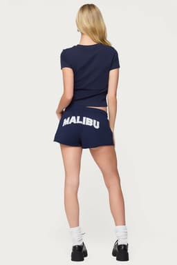 Pacific Coast French Terry Sweat Shorts - Adjustable Waist, Rolled Hem, Daisy Embroidery