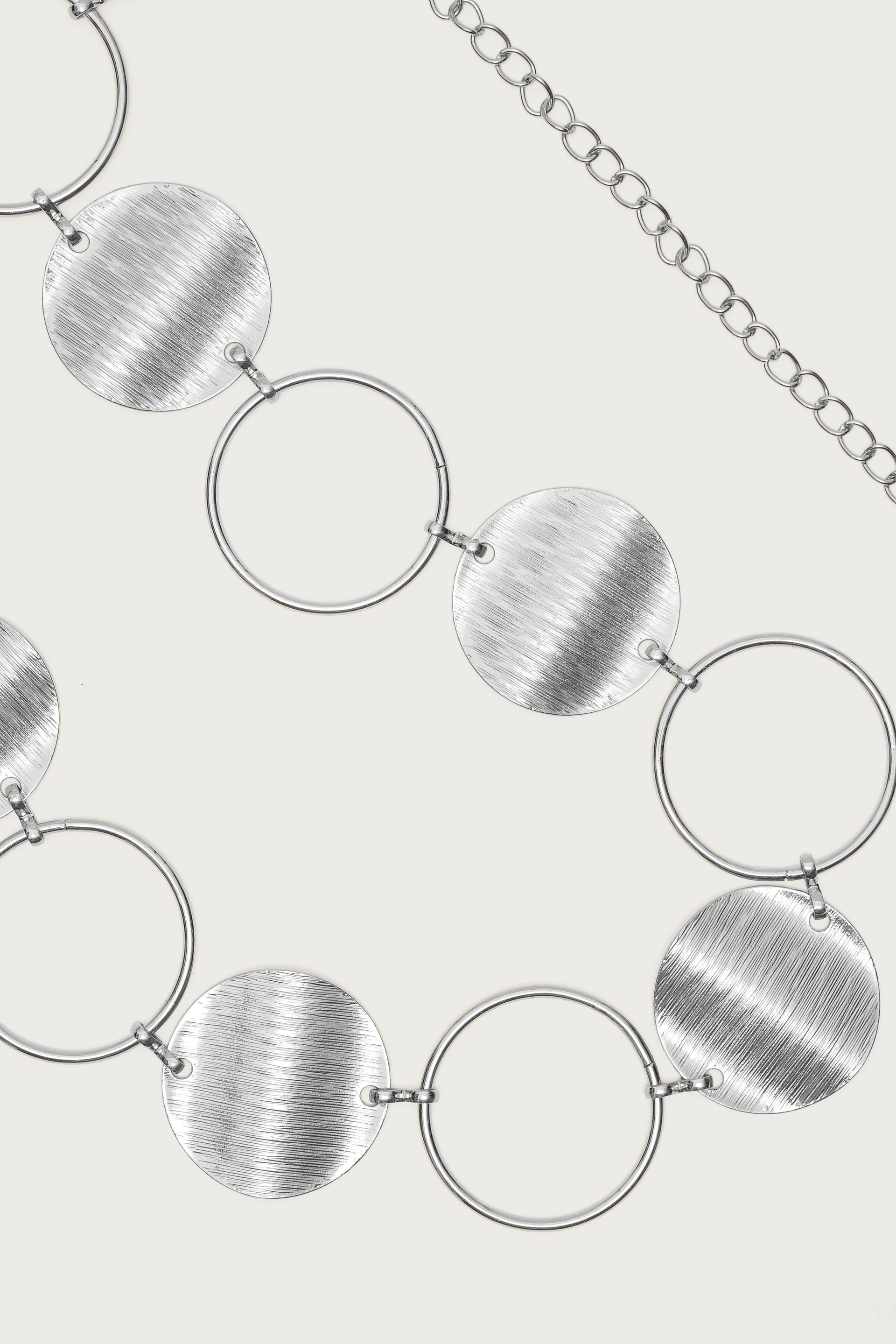 Chunky Circle Chain Belt - Silver Tone Metal, 24.6 Inch Length