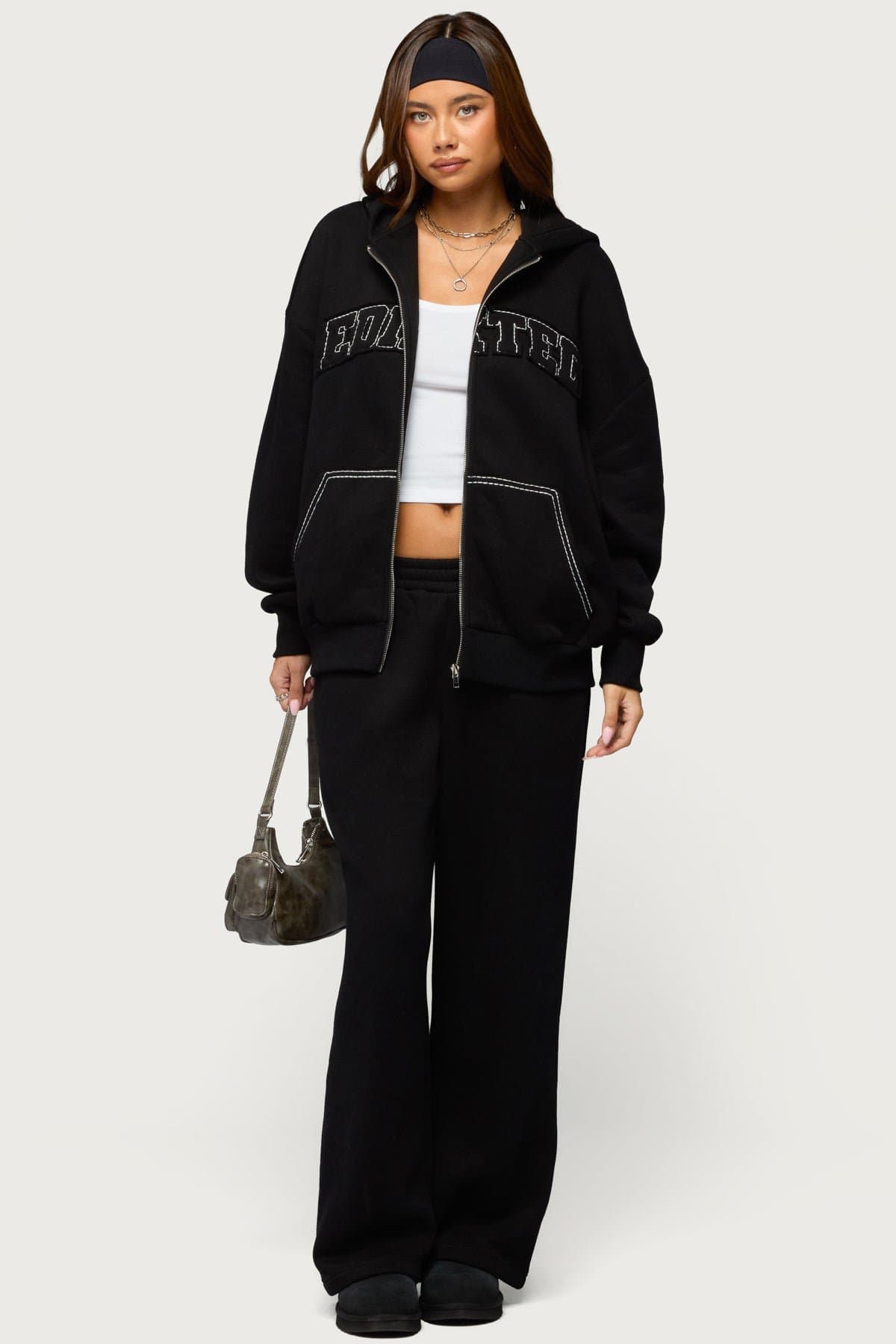 Forever Edikted Oversized Hoodie - Cotton Polyester Front Zip Contrast Stitching